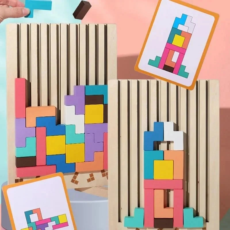 🧩 Tetris de Madeira Montessori – Brincar e Aprender com Diversão!